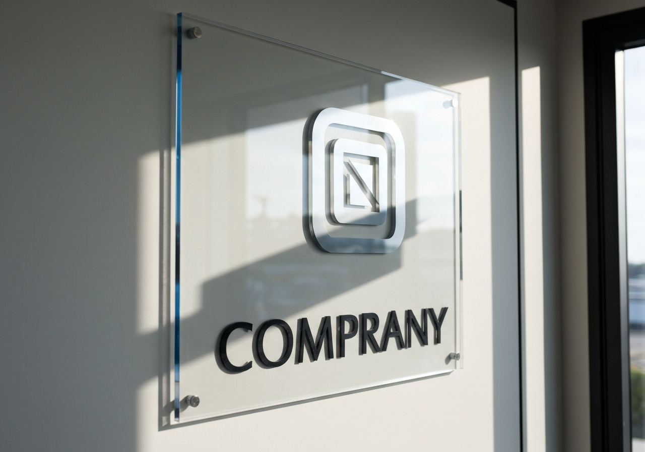Close-up of a 3D box-up acrylic logo