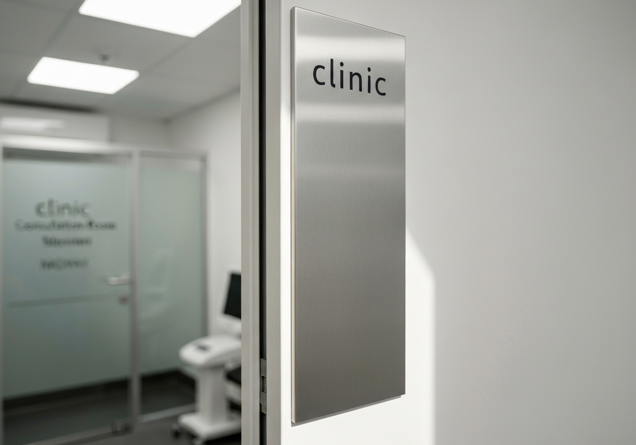 Brushed stainless steel consultation room door sign