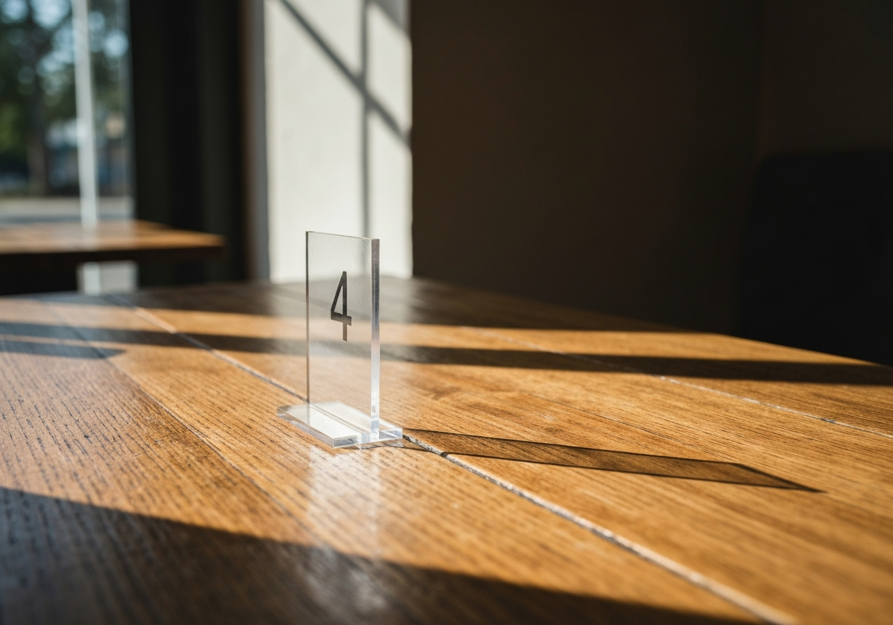 Acrylic table number stand on a restaurant table