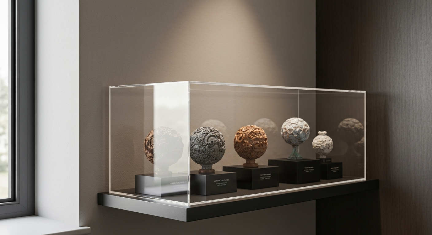 Custom acrylic display case by UMAKE Design — clear stackable display box for collectibles, made in Kuala Lumpur Malaysia