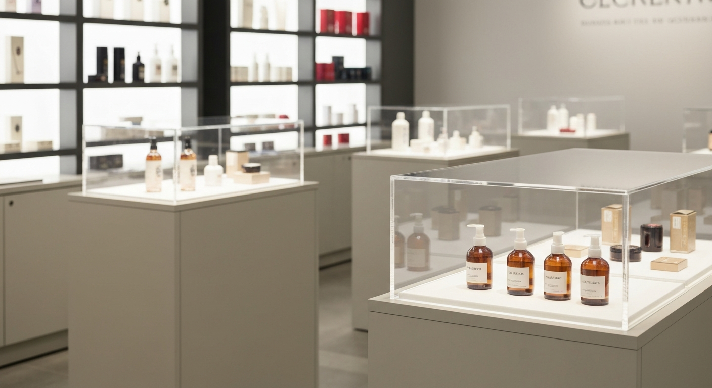 Acrylic display case ideas for shops — stackable clear showcase for retail product display by UMAKE Malaysia