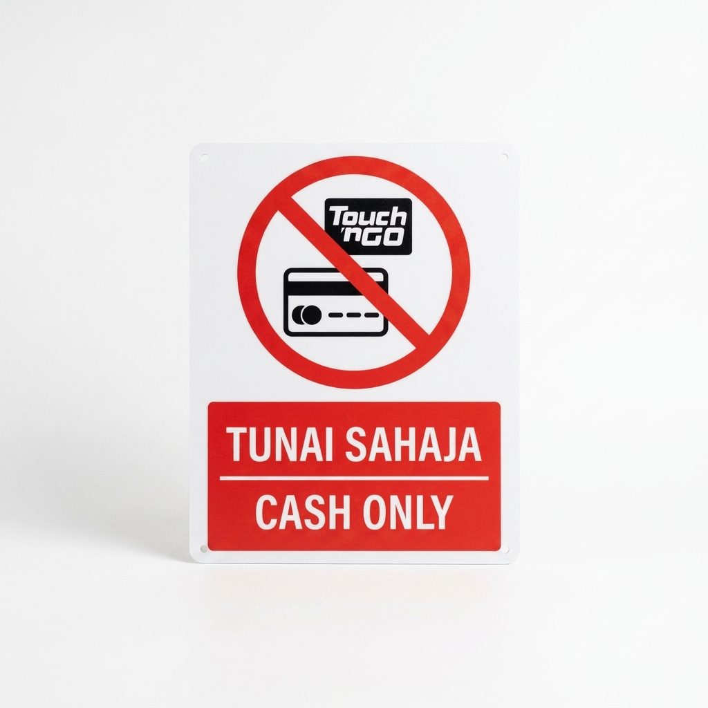 现金付款告示牌 Tunai Sahaja | 谢绝电子钱包/刷卡 — 1.5mm PVC HIPS
