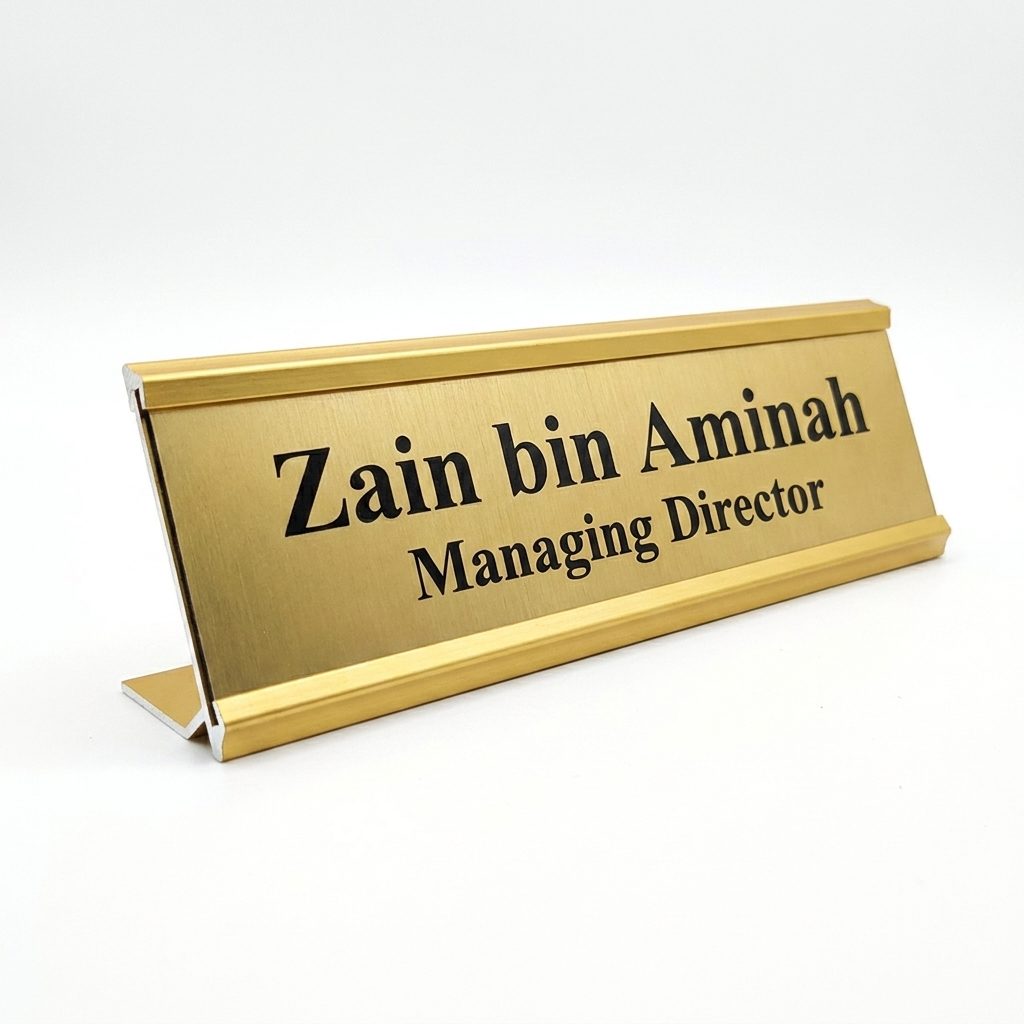 Papan Nama Meja Akrilik Metalik (Bingkai Aluminium)