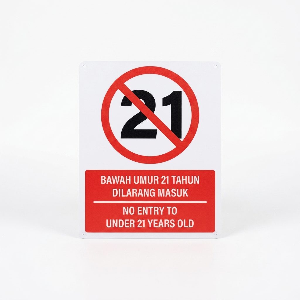未满21岁禁止进入告示牌 Bawah Umur 21 Tahun Dilarang Masuk | No Entry Under 21 — 1.5mm PVC HIPS