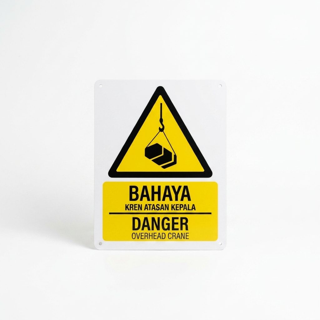 头顶天车危险警告标志 Bahaya Kren | Danger Overhead Crane — 1.5mm PVC HIPS