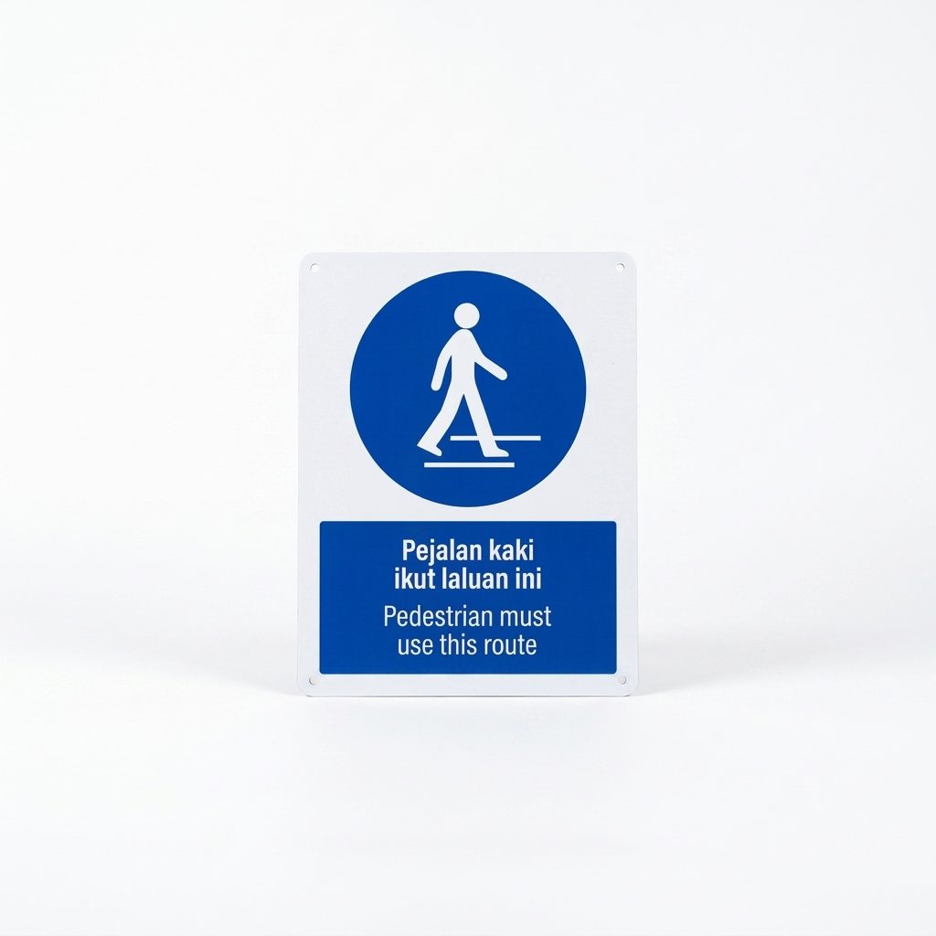 行人必须走此通道强制标志 Pejalan Kaki Ikut Laluan Ini | 人行道安全标志 — 1.5mm PVC HIPS