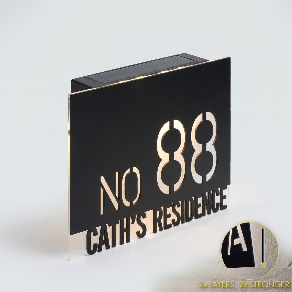 (Solar + LED) Plat Tanda Alamat & Nombor Rumah Solar Moden Tanda Rumah 家用门牌 Kalis Air 3D
