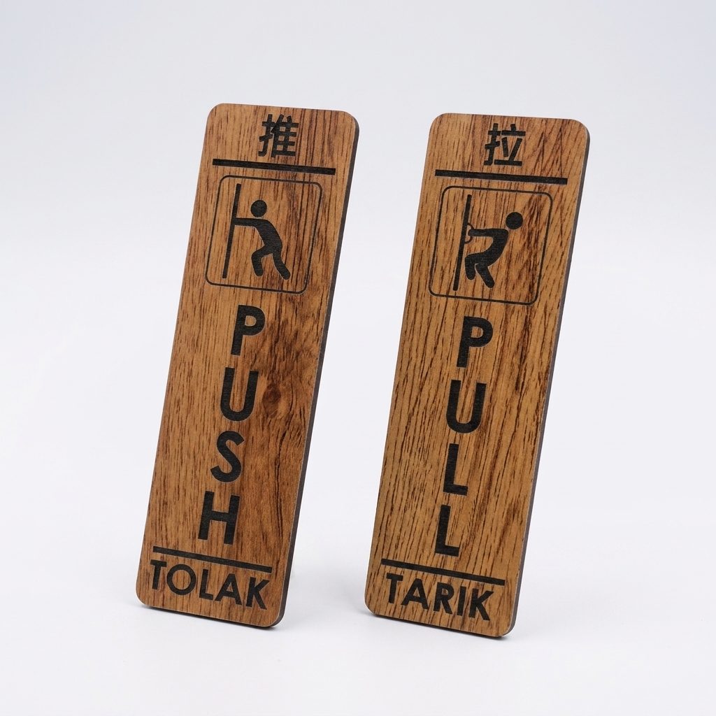 Pasangan Papan Tanda Pintu Tolak Tarik (Kayu Akrilik)
