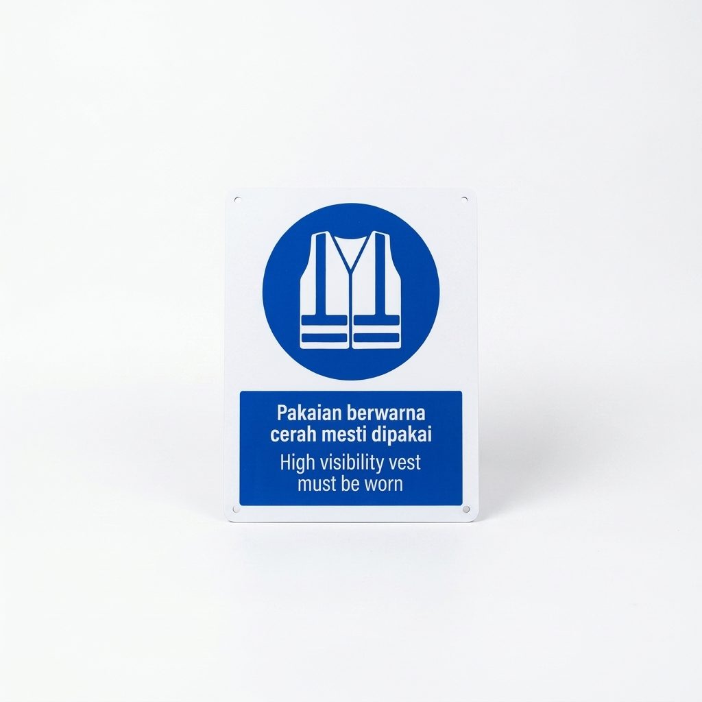 必须穿高可视背心强制标志 Pakaian Berwarna Cerah Mesti Dipakai | PPE安全标志 — 1.5mm PVC HIPS